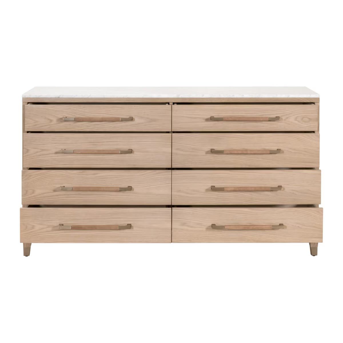 Essentials For Living Cambria 8-Drawer Double Dresser ~ Natural Oak, Bianco Marble With Aged Brass Hardware - Image 2