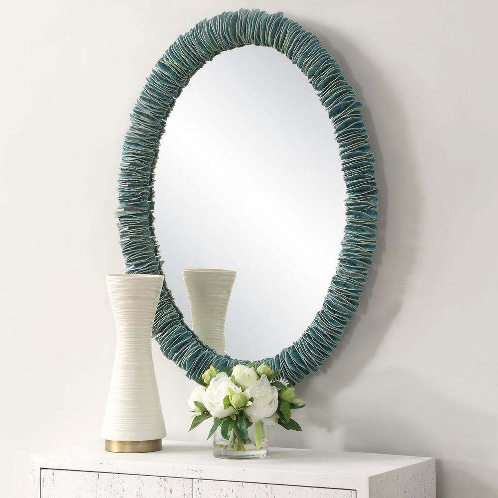 Uttermost Bonaire Teal Blue Oval Mirror - Image 2