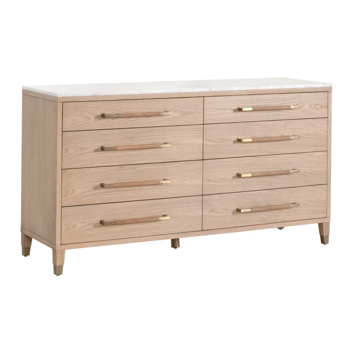 Essentials For Living Cambria 8-Drawer Double Dresser ~ Natural Oak, Bianco Marble With Aged Brass Hardware - Image 3