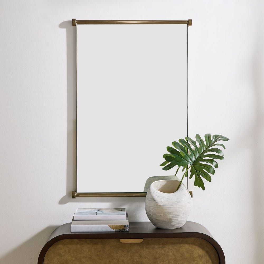 Uttermost Scroll Rectangular Stainless Steel Antique Brass Mirror - Image 2