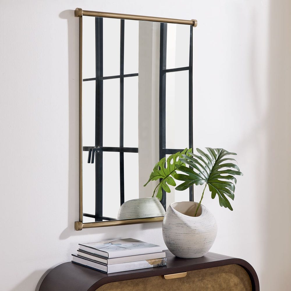 Uttermost Scroll Rectangular Stainless Steel Antique Brass Mirror - Image 1