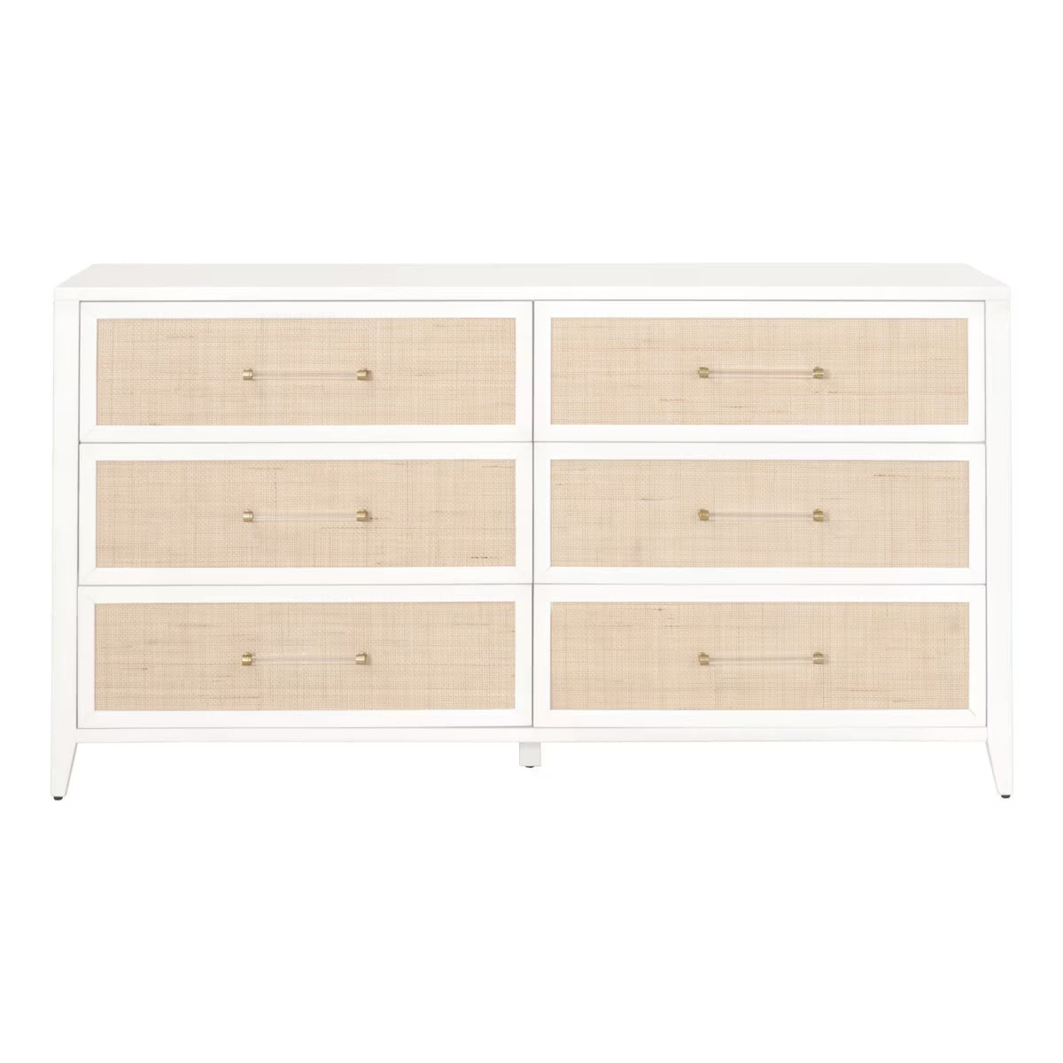 Essentials For Living Holland 6-Drawer Double Dresser~ Matte White and Natural Rattan - Image 1