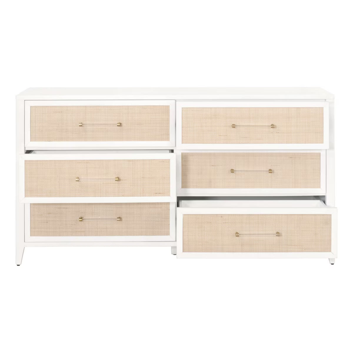 Essentials For Living Holland 6-Drawer Double Dresser~ Matte White and Natural Rattan - Image 2