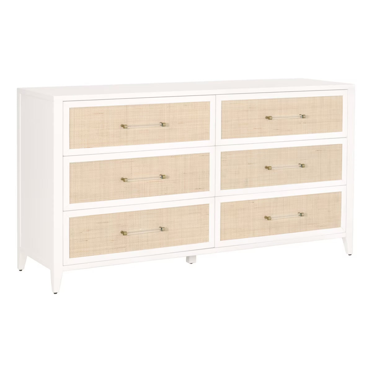 Essentials For Living Holland 6-Drawer Double Dresser~ Matte White and Natural Rattan - Image 3