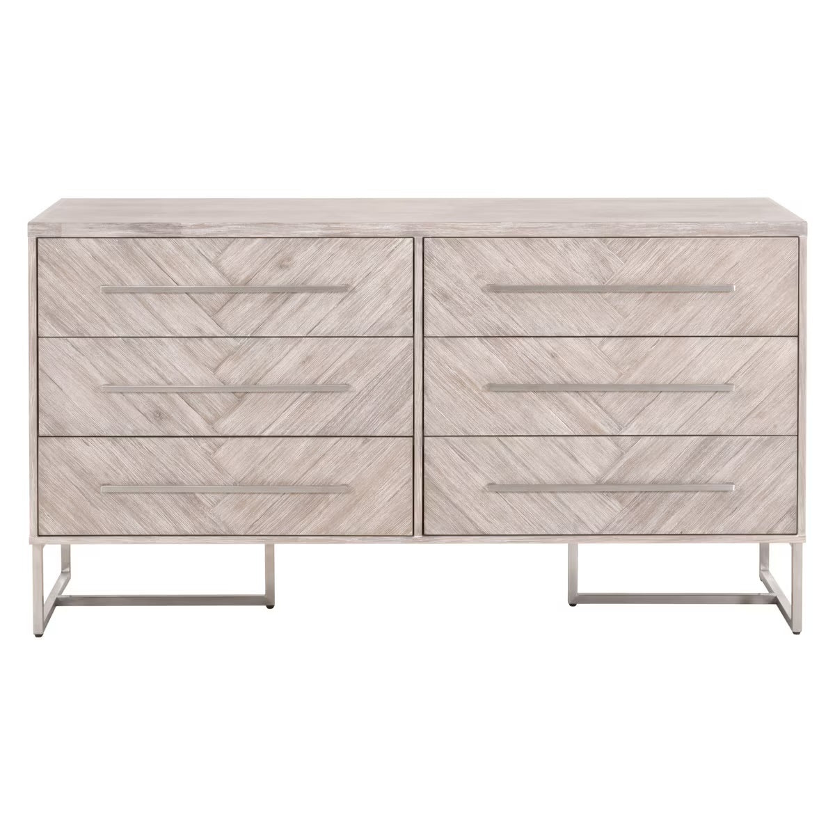 Essentials For Living Mosaic 6-Drawer Double Dresser~ Natural Gray Acacia With Brushed Stainless Steel Hardware ~ LIMITED QUANTINTY! ~ 1 LEFT! - Image 1