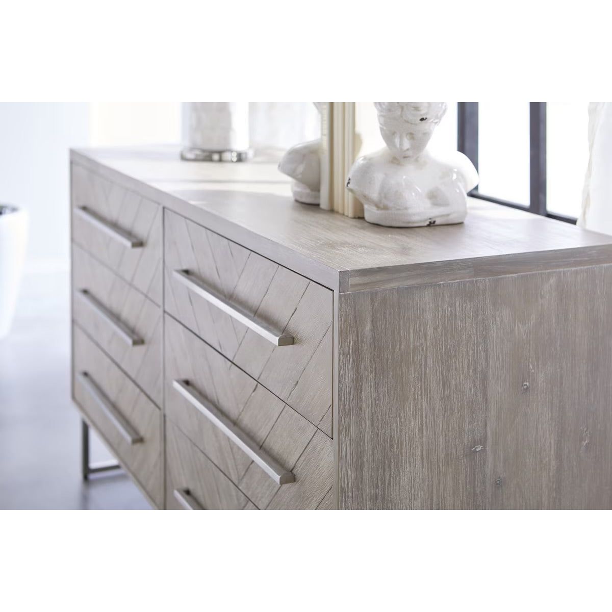 Essentials For Living Mosaic 6-Drawer Double Dresser~ Natural Gray Acacia With Brushed Stainless Steel Hardware ~ LIMITED QUANTINTY! ~ 1 LEFT! - Image 3