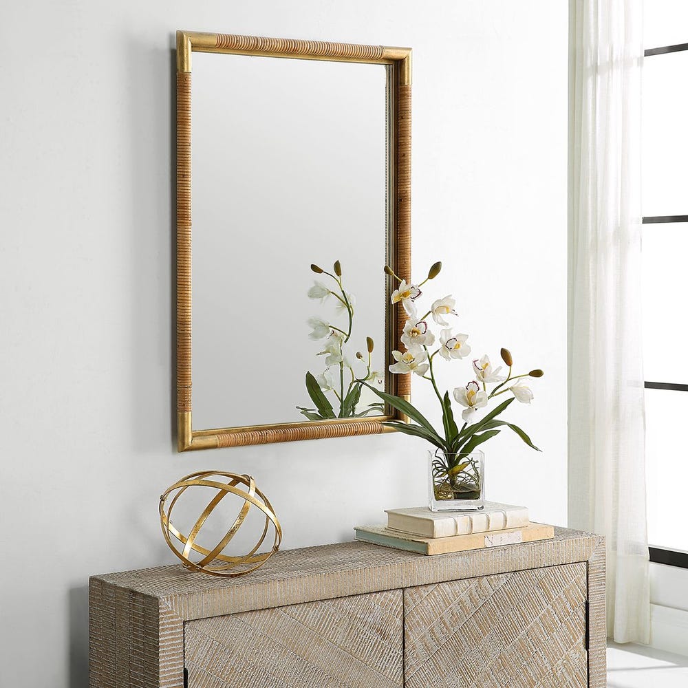 Uttermost Kampar Antique Gold And Wrapped Rattan Vanity Mirror - Image 1