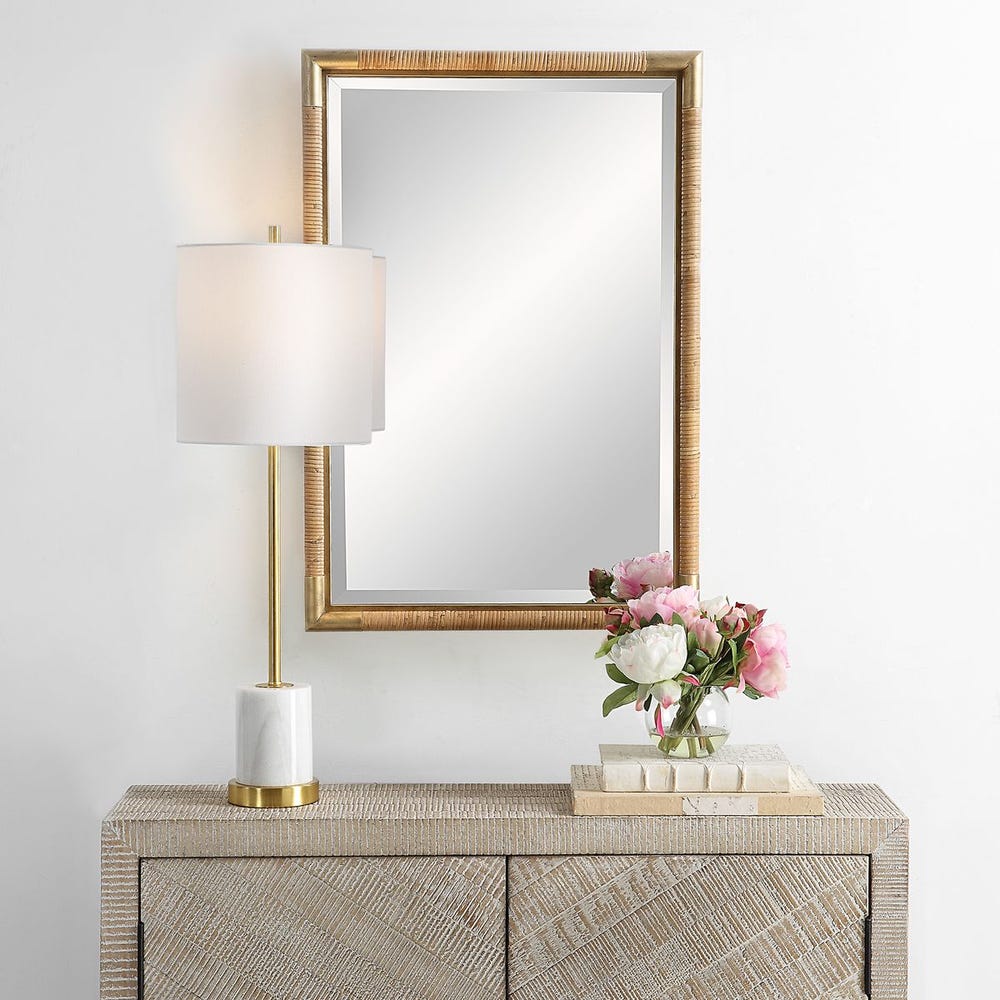 Uttermost Kampar Antique Gold And Wrapped Rattan Vanity Mirror - Image 2