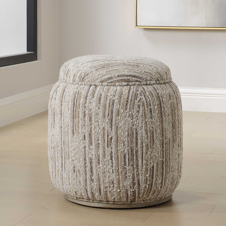 Uttermost Dialogue Tan Striped Boucle Round Ottoman - Image 1