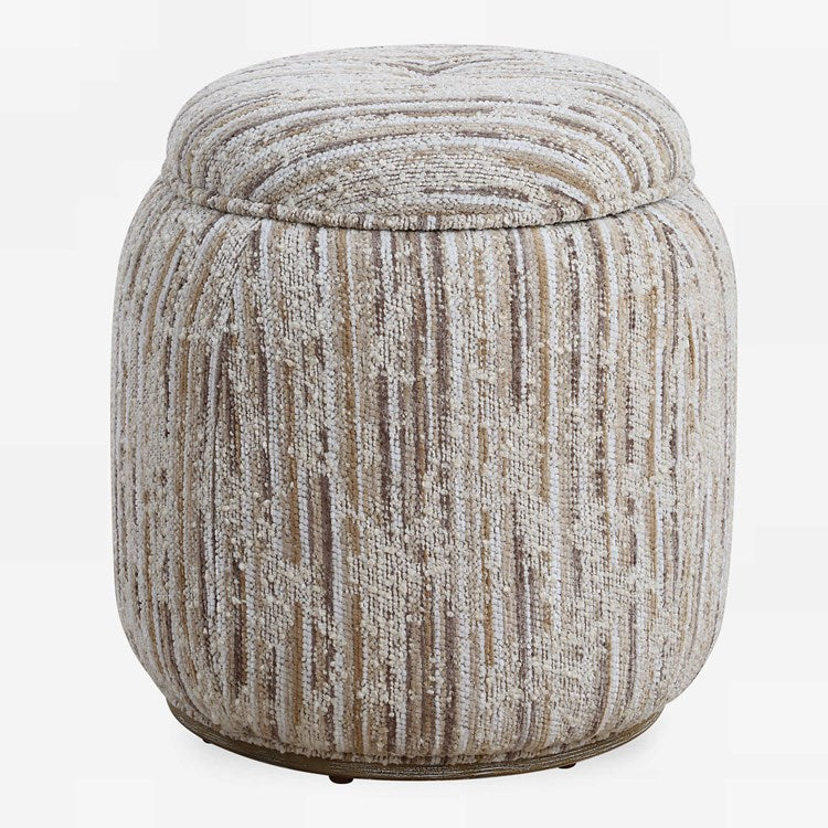 Uttermost Dialogue Tan Striped Boucle Round Ottoman - Image 2