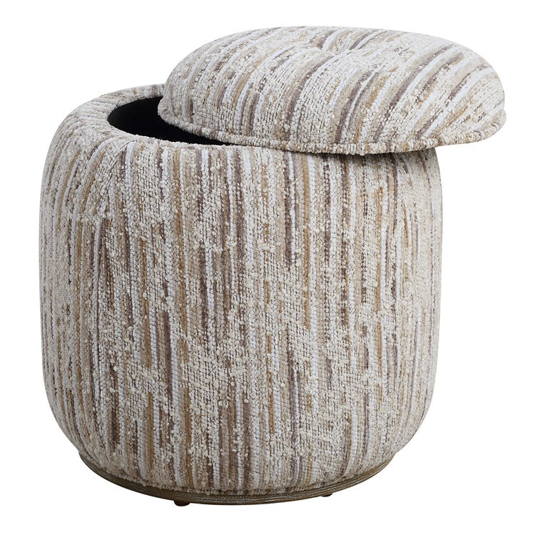 Uttermost Dialogue Tan Striped Boucle Round Ottoman - Image 3