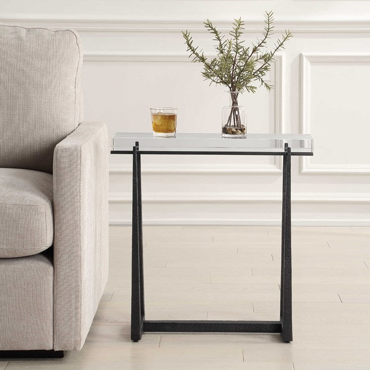 Uttermost Midas Crystal Top With Textured Bronze Iron Accent Table - Image 1