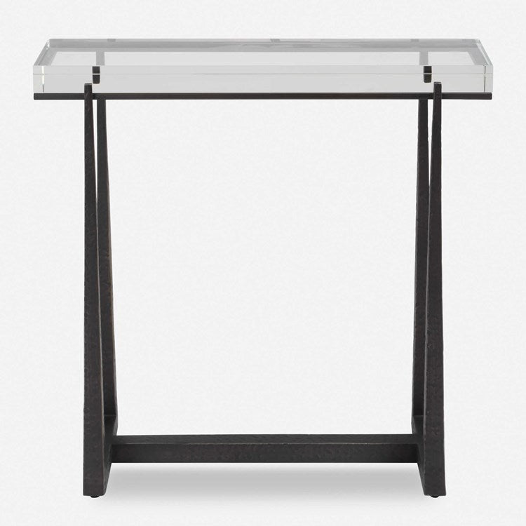Uttermost Midas Crystal Top With Textured Bronze Iron Accent Table - Image 2