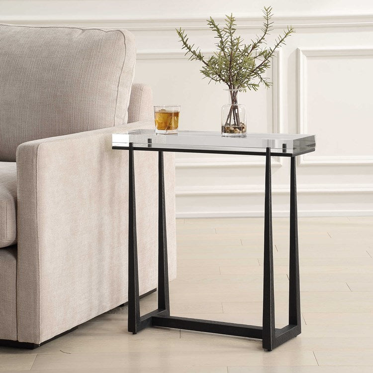 Uttermost Midas Crystal Top With Textured Bronze Iron Accent Table - Image 3