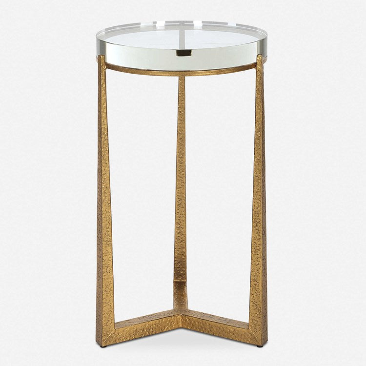 Uttermost Midas Crystal Top With Textured Antique Gold Finish Iron Round Accent Table - Image 1