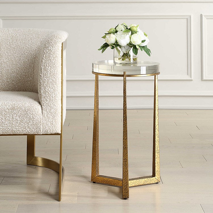 Uttermost Midas Crystal Top With Textured Antique Gold Finish Iron Round Accent Table - Image 3