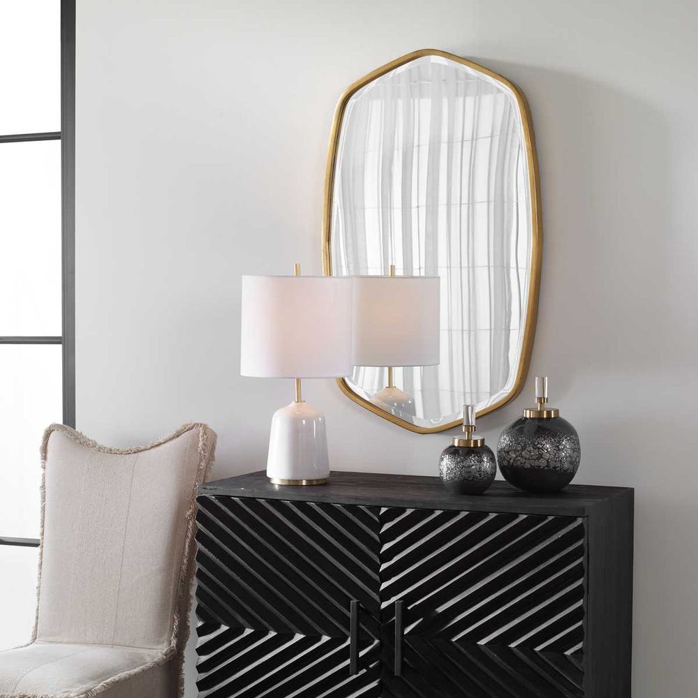 Uttermost Duronia Unique Shaped Antique Gold Leaf Mirror - Image 1