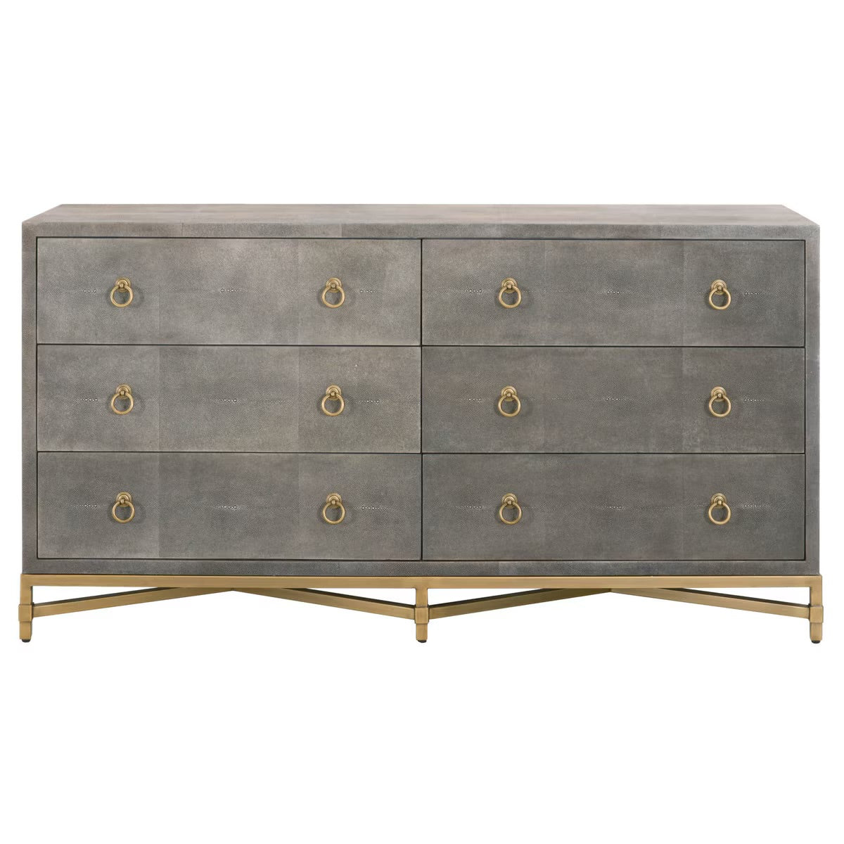 Essentials For Living Strand Shagreen 6-Drawer Double Dresser~ Gray Shagreen With Brushed Gold Hardware - Image 1