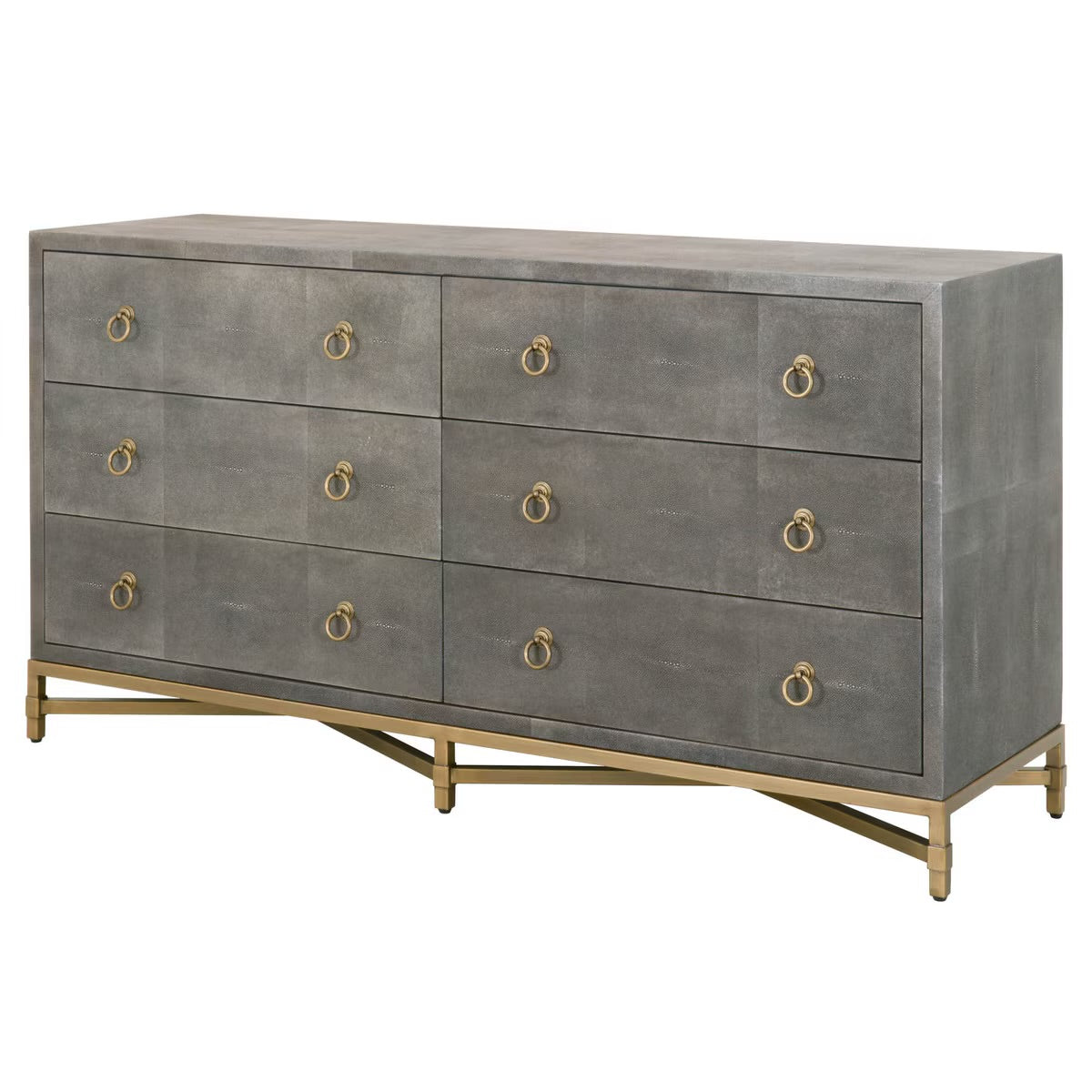 Essentials For Living Strand Shagreen 6-Drawer Double Dresser~ Gray Shagreen With Brushed Gold Hardware - Image 3