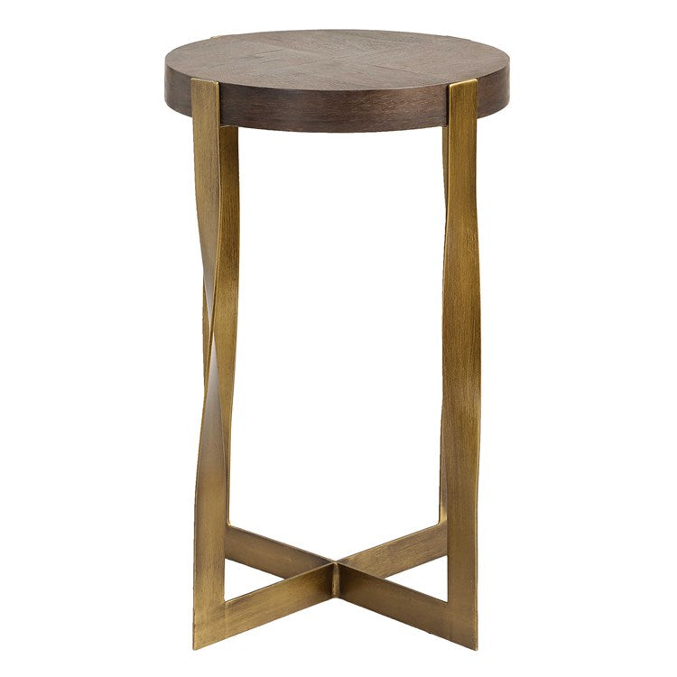 Uttermost Drew Walnut Wood and Brass Round Accent Table - Image 3