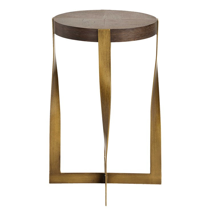 Uttermost Drew Walnut Wood and Brass Round Accent Table - Image 1