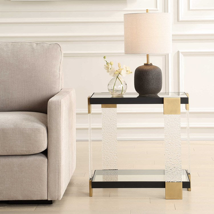 Uttermost Bendena Glass and Black Iron Side Table - Image 3