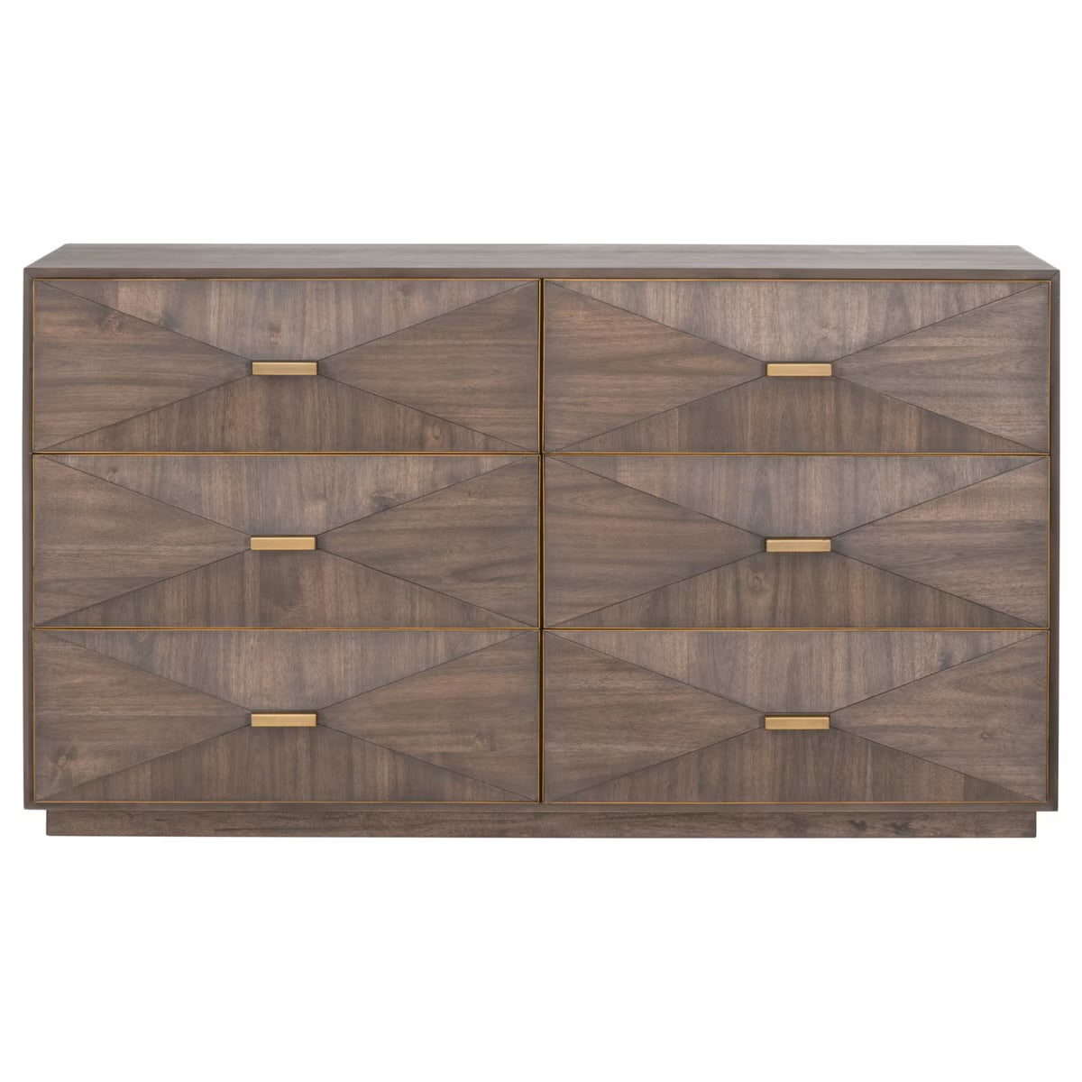 Essentials For Living Wynn 6-Drawer Double Dresser ~ Burnished Brown Acacia With Brushed Gold Hardware - Image 1