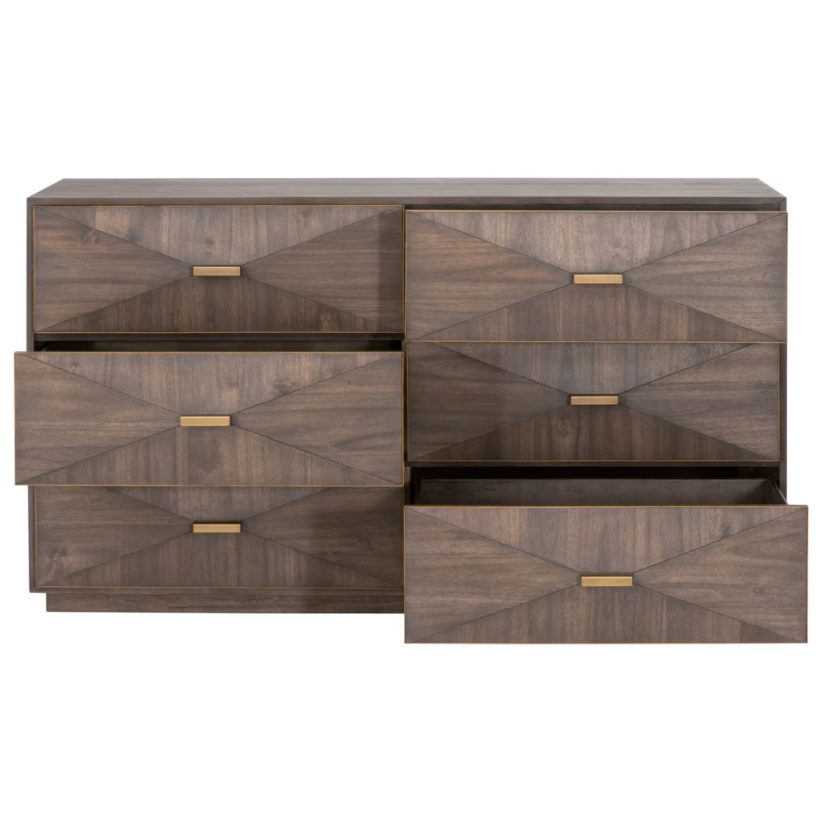 Essentials For Living Wynn 6-Drawer Double Dresser ~ Burnished Brown Acacia With Brushed Gold Hardware - Image 2