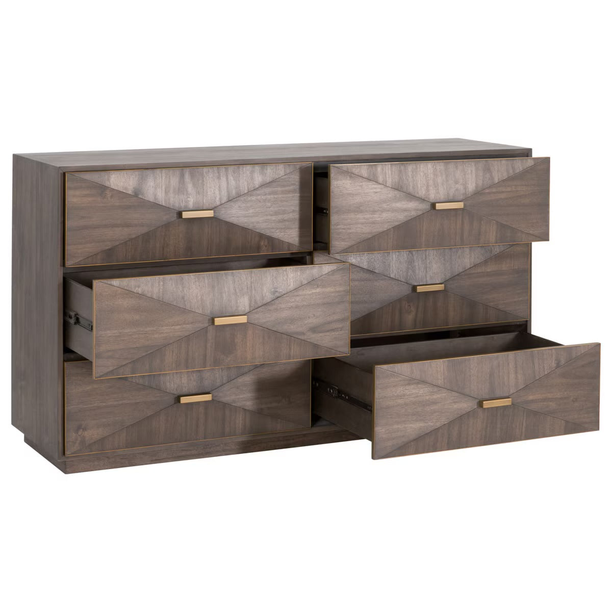 Essentials For Living Wynn 6-Drawer Double Dresser ~ Burnished Brown Acacia With Brushed Gold Hardware - Image 3