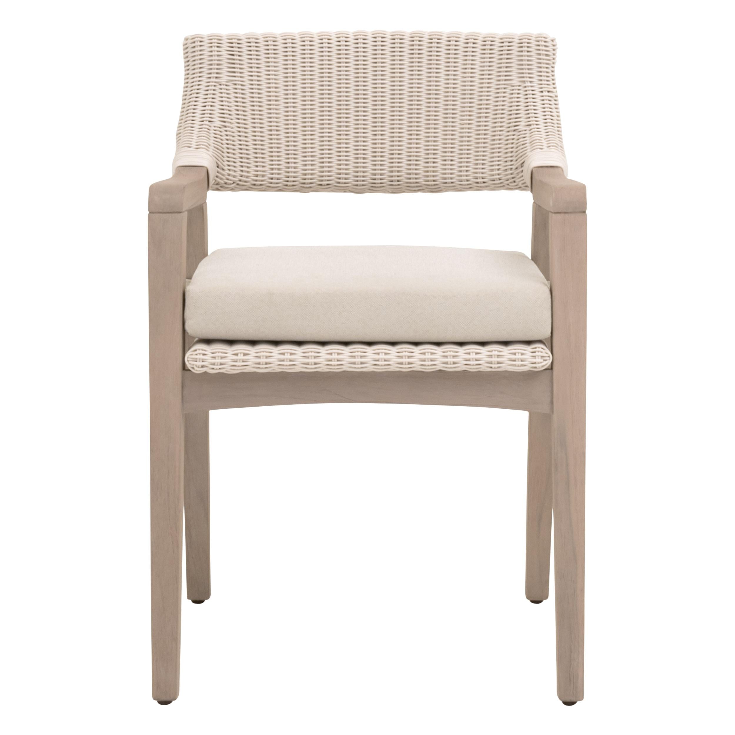 Essentials For Living Lucia Outdoor Arm Chair ~ Pure White Synthetic Wicker, Performance Stone, Washed Ever Teak - Image 1