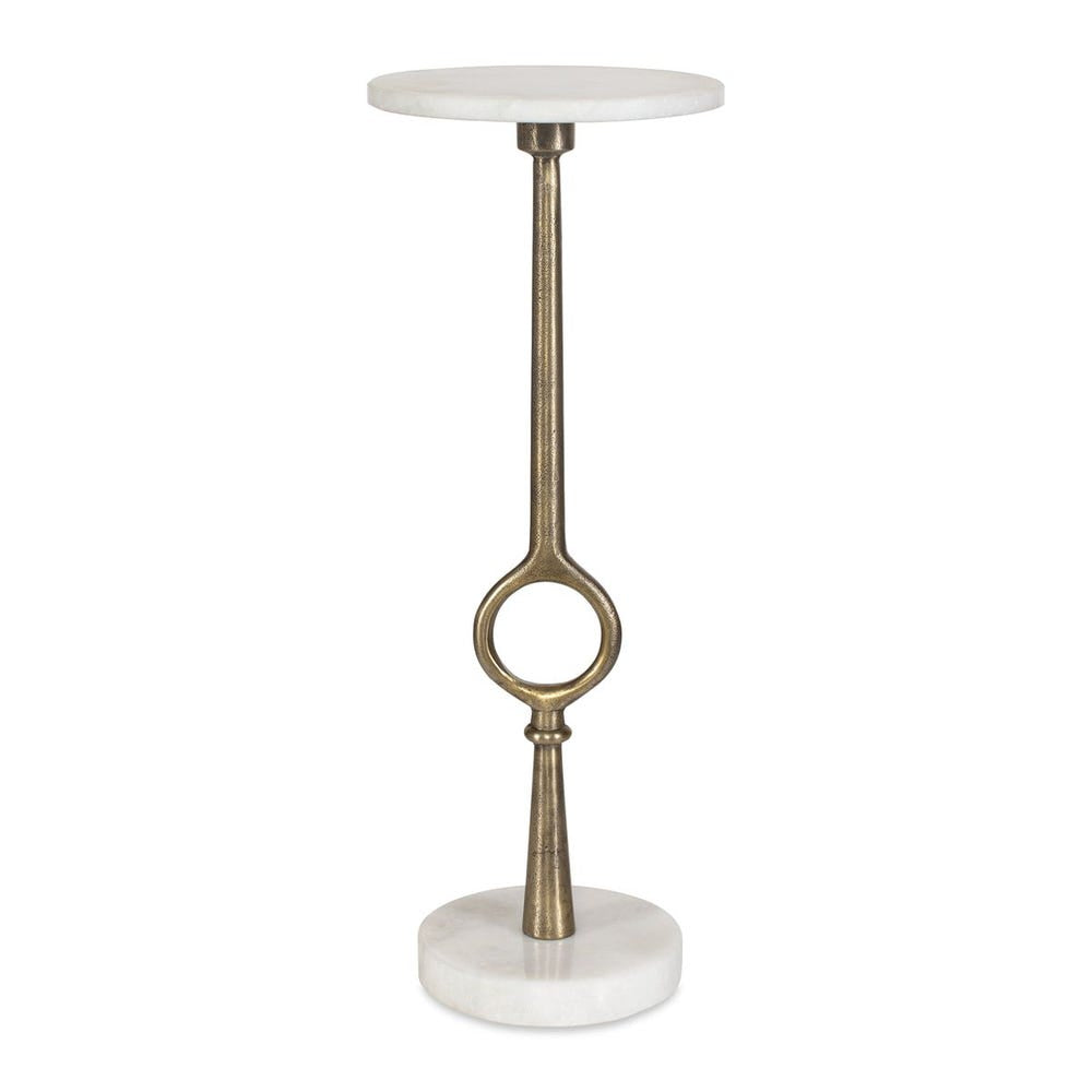 Casa Bella Living Antique Brass Base With Agaria White Marble Top Accent Table - Image 2
