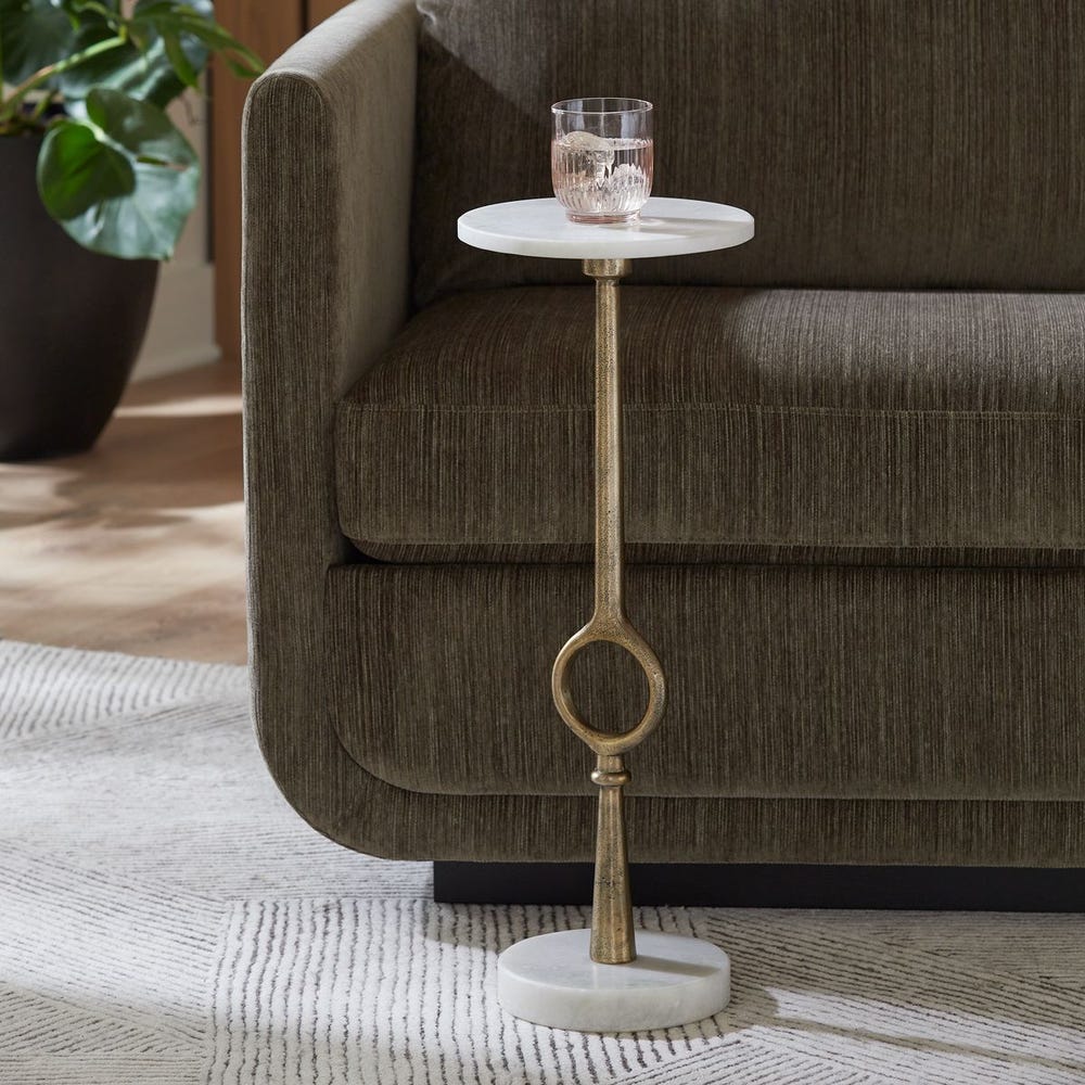 Casa Bella Living Antique Brass Base With Agaria White Marble Top Accent Table