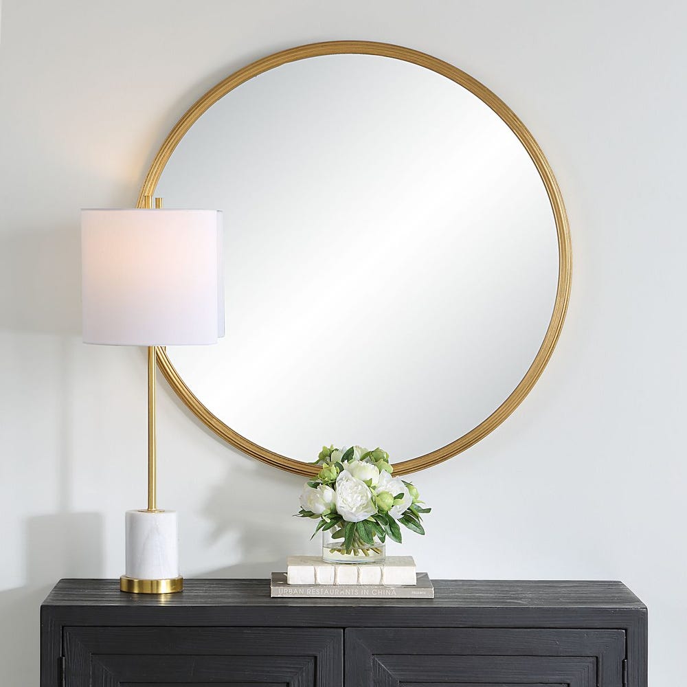 Casa Bella Living Gold Leaf 34” Round Mirror - Image 1