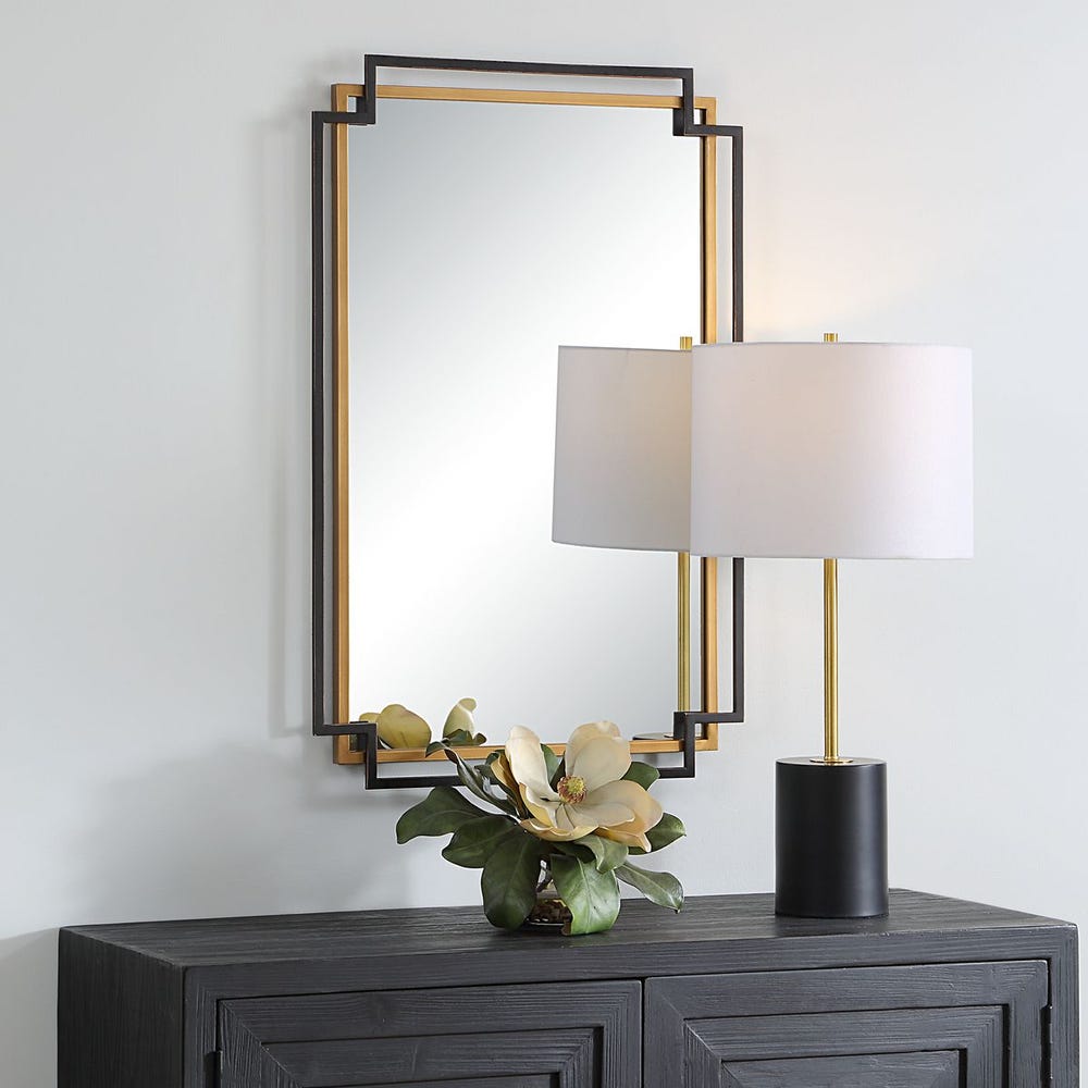 Casa Bella Living Brushed Gold And Dark Bronze Framed Mirror - Image 1