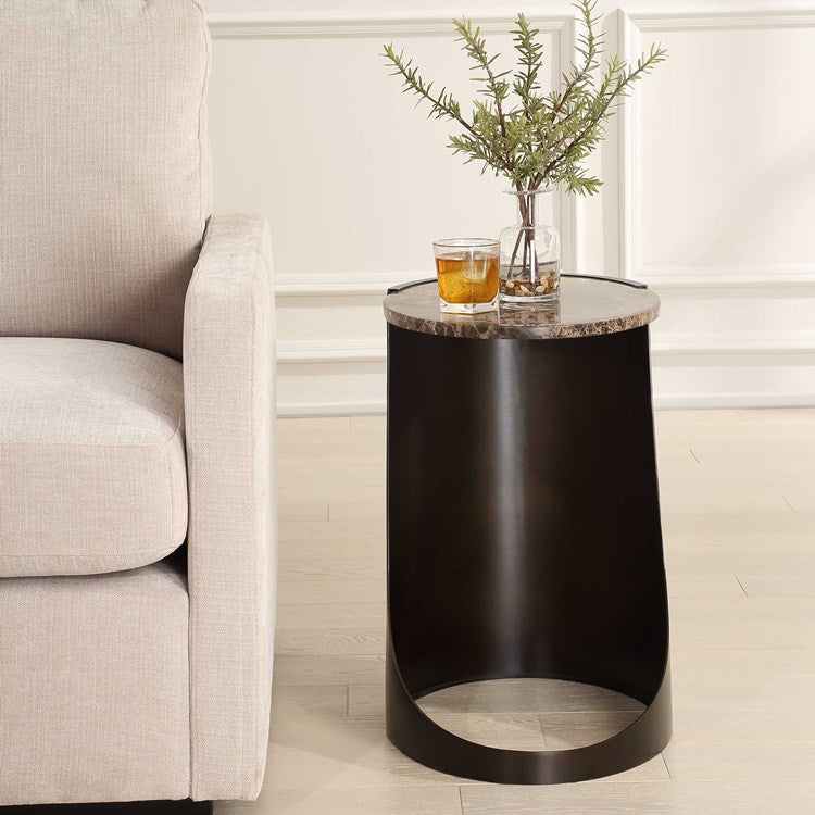 Uttermost Welling Chocolate Brown Marble Side Table - Image 3