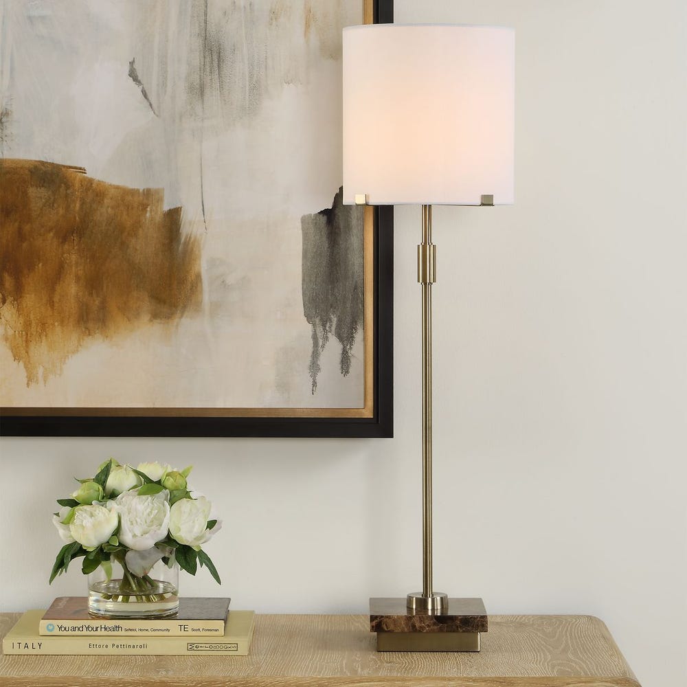 Casa Bella Living Brushed Gold Finish With Brown Marble Base Buffet Lamp