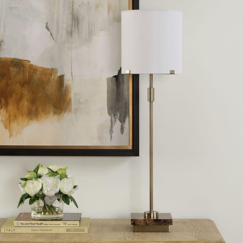 Casa Bella Living Brushed Gold Finish With Brown Marble Base Buffet Lamp - Image 2