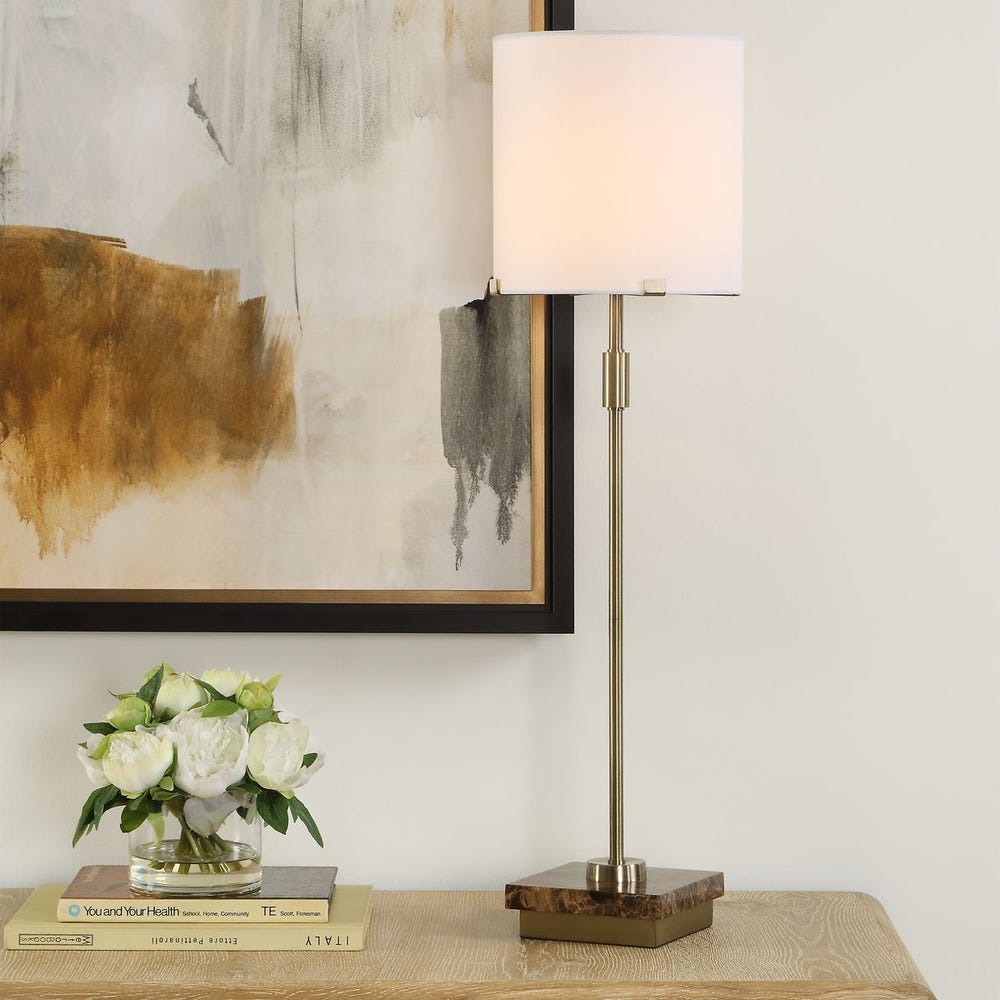 Casa Bella Living Brushed Gold Finish With Brown Marble Base Buffet Lamp - Image 3