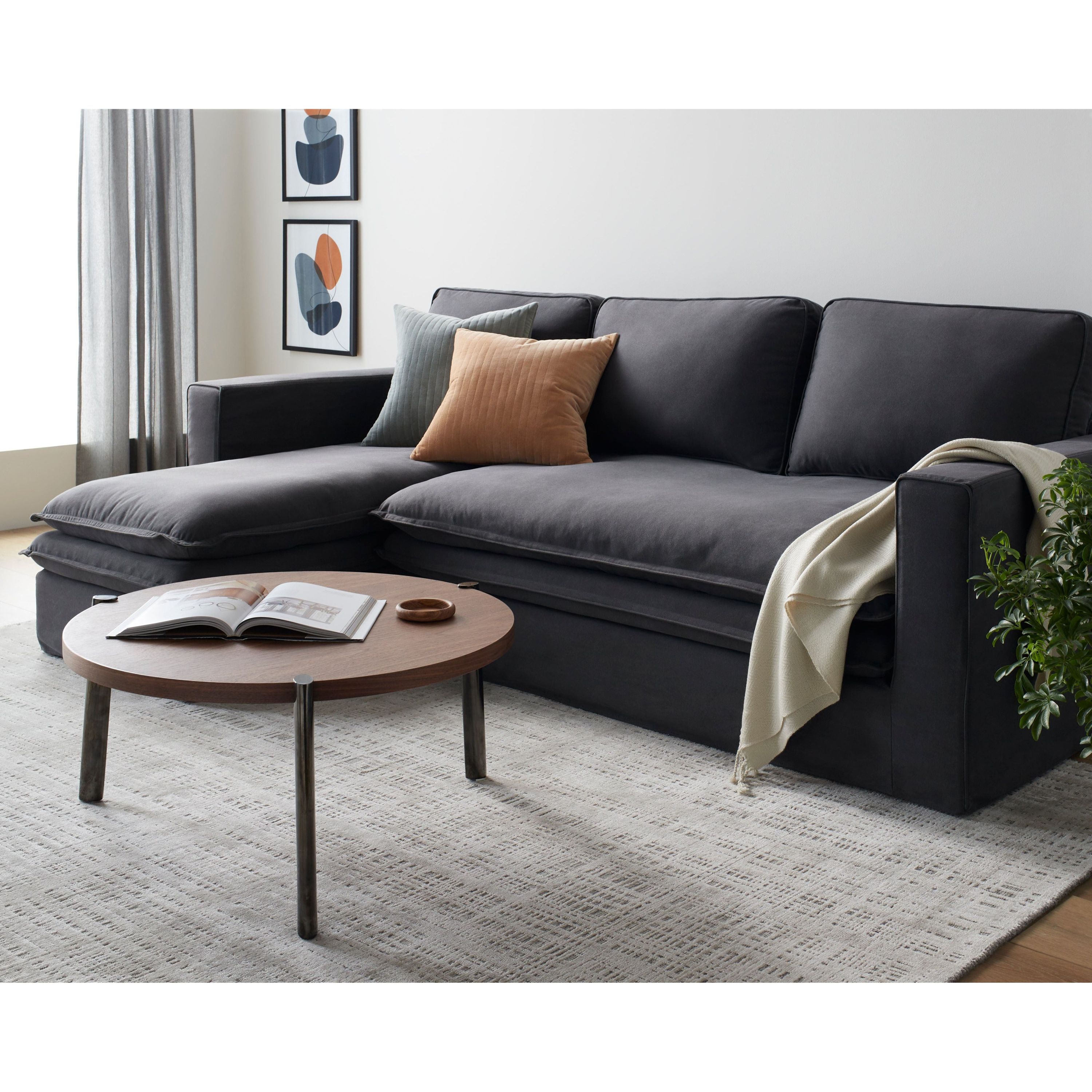 Surya Davis Modern Charcoal Slipcovered Sectional Sofa with Chaise - Image 2
