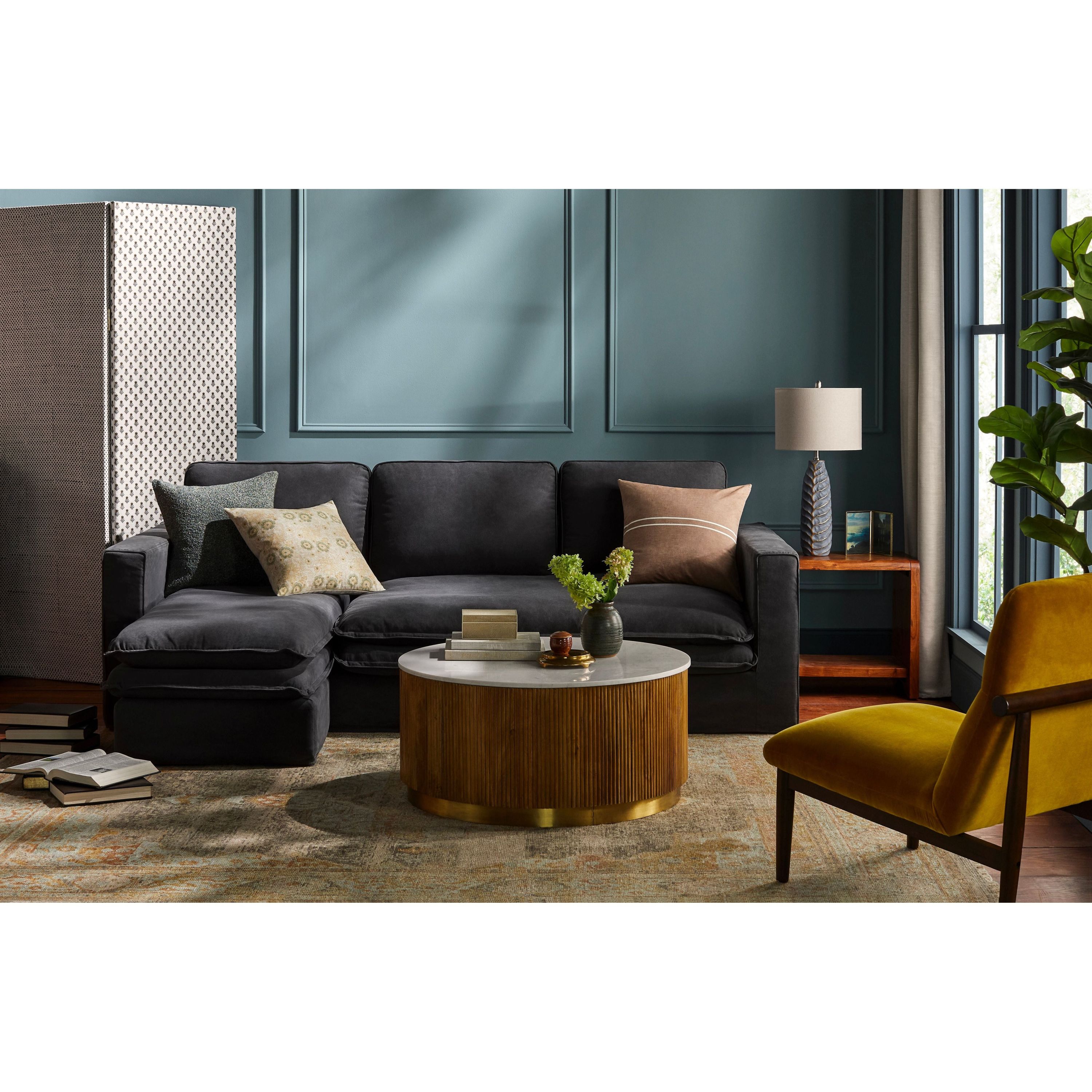 Surya Davis Modern Charcoal Slipcovered Sectional Sofa with Chaise - Image 3