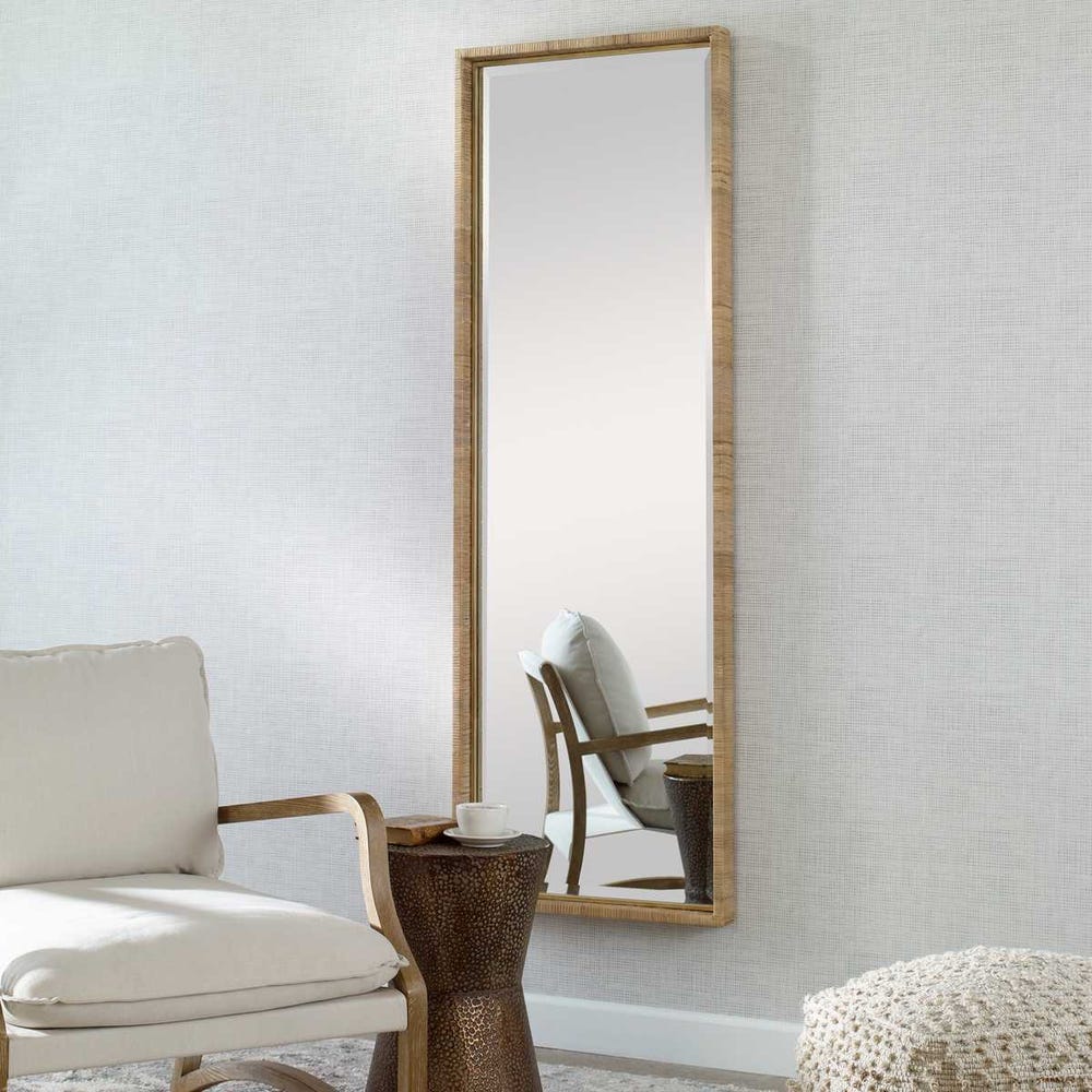 Uttermost Paradise Rattan Wrapped Antique Gold Iron Tall Mirror - Image 1