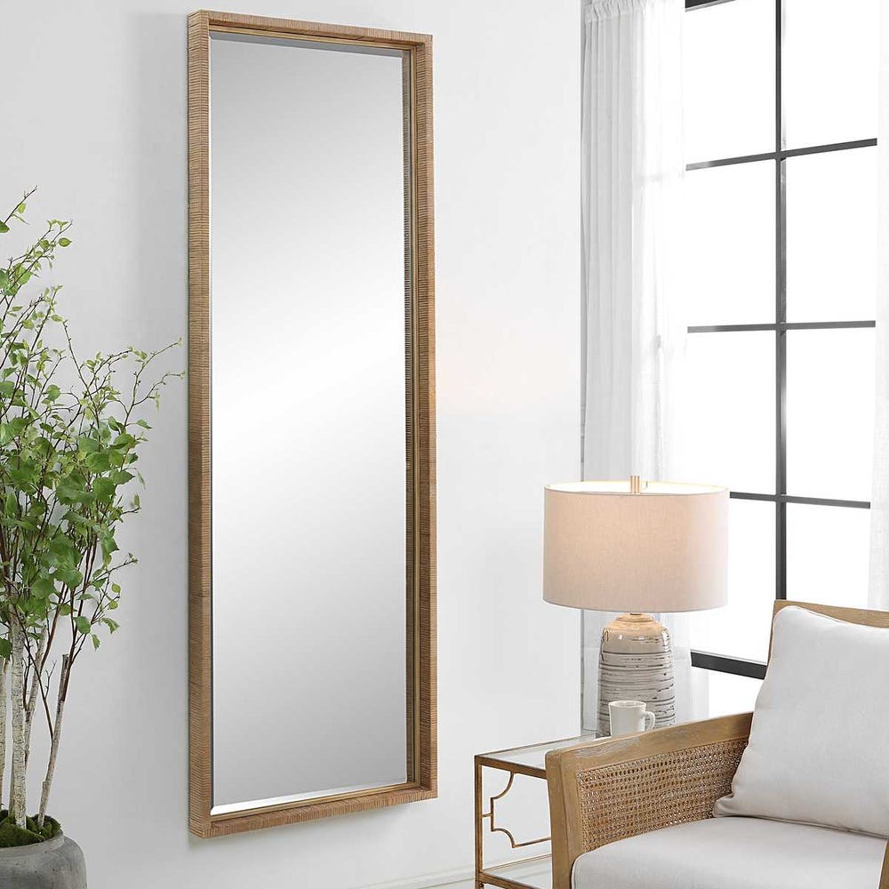 Uttermost Paradise Rattan Wrapped Antique Gold Iron Tall Mirror - Image 3