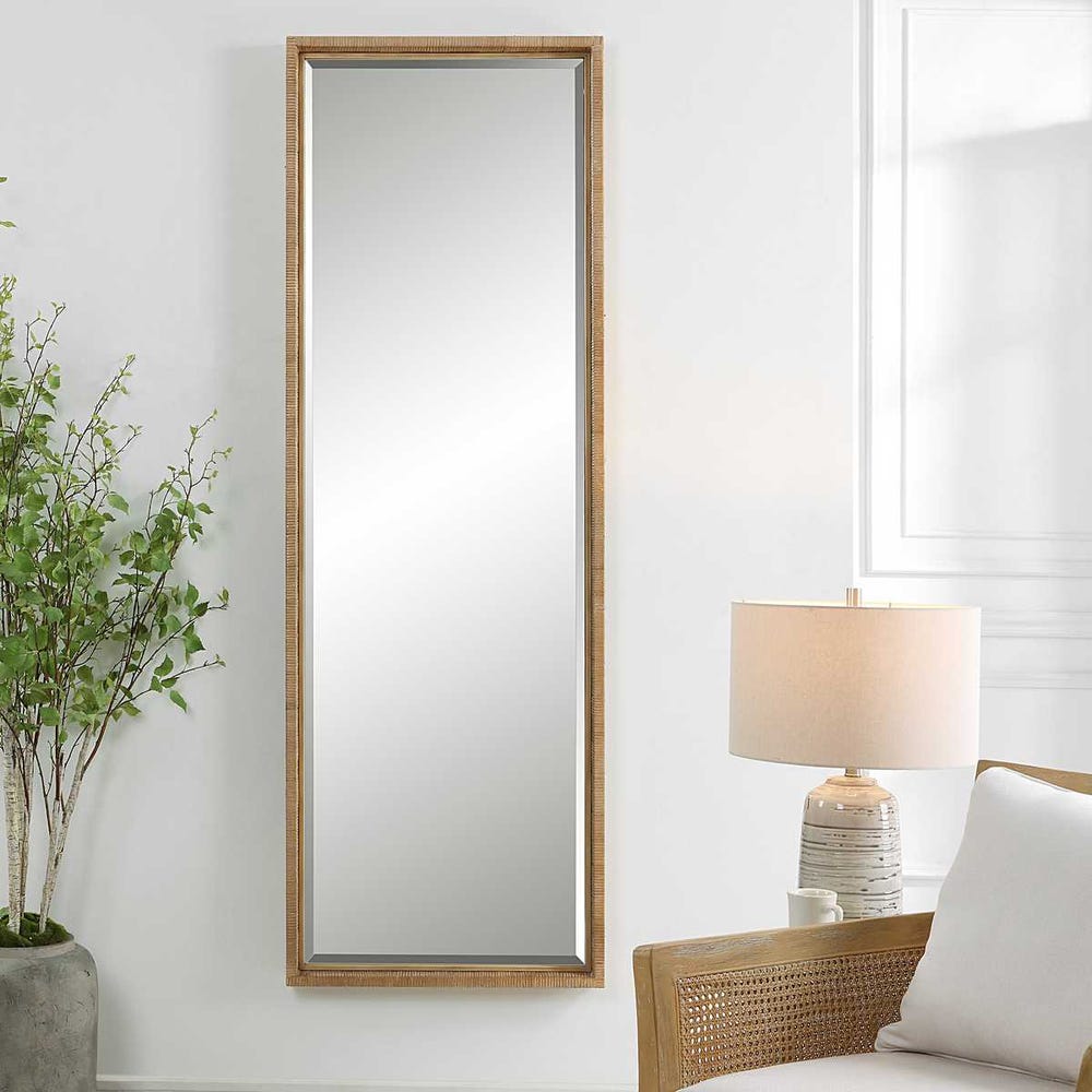 Uttermost Paradise Rattan Wrapped Antique Gold Iron Tall Mirror - Image 2