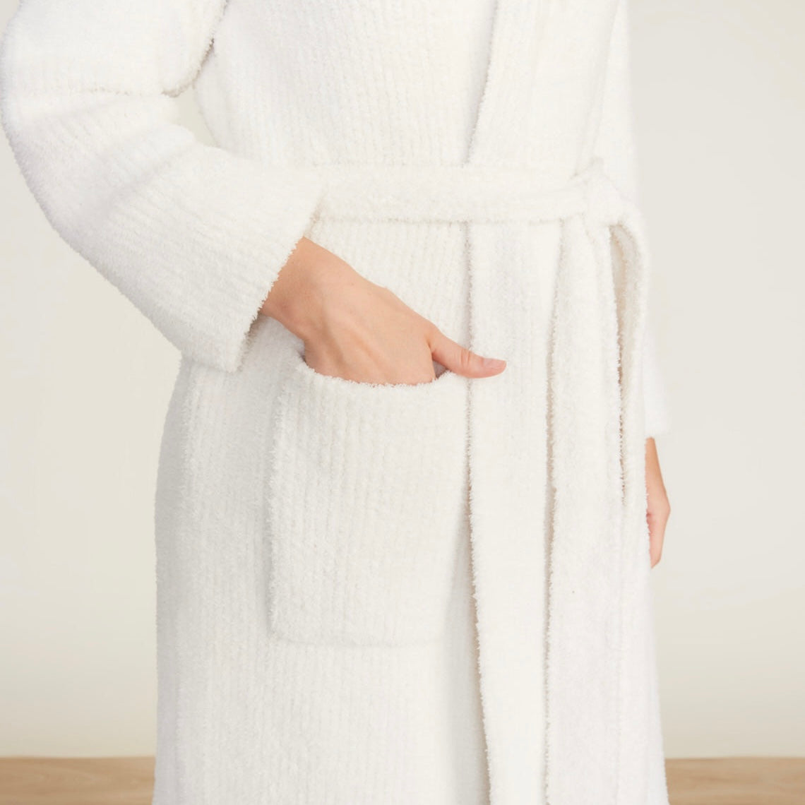 Barefoot Dreams CozyChic Ribbed Hooded Cream Robe ~ Size Small / Medium - Image 2