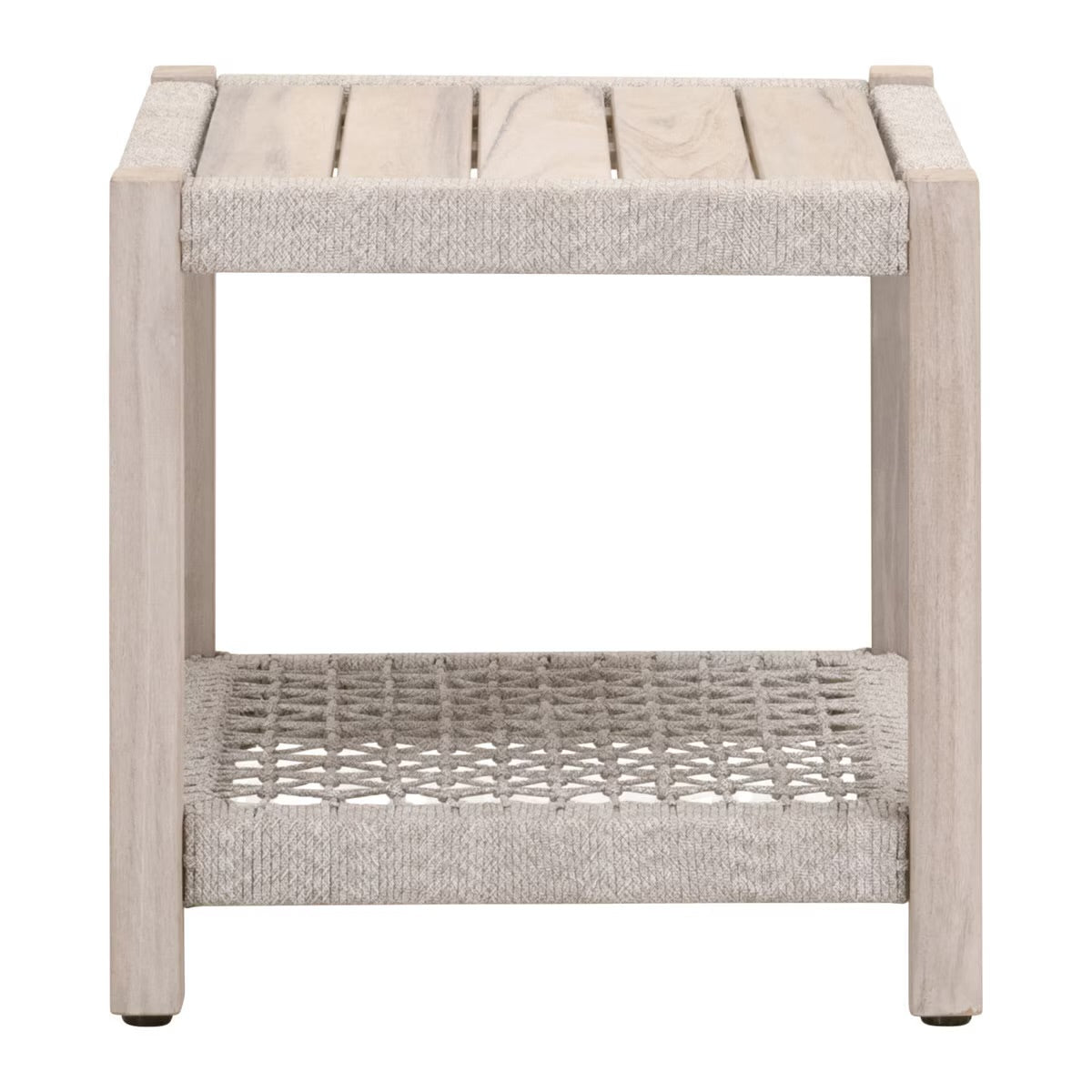 Essentials For Living Wrap Outdoor End Table ~ Taupe & White Flat Rope, Gray Teak - Image 1
