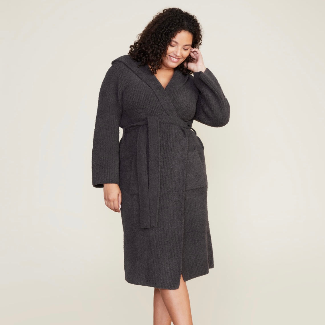 Barefoot Dreams CozyChic Ribbed Hooded Carbon Robe ~ Size Small / Medium - Image 3