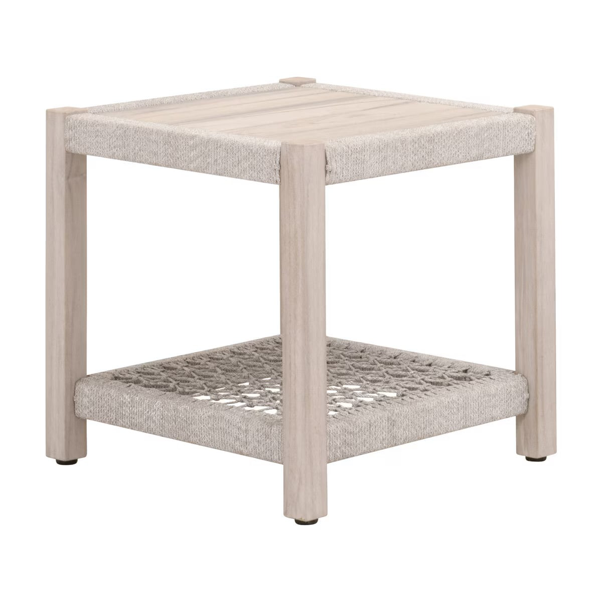 Essentials For Living Wrap Outdoor End Table ~ Taupe & White Flat Rope, Gray Teak - Image 3