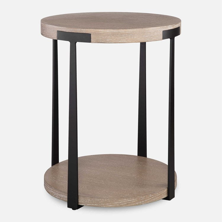 Uttermost Palisade Natural Finished Oak With Antiqued Gold Metal Modern Side Table - Image 1