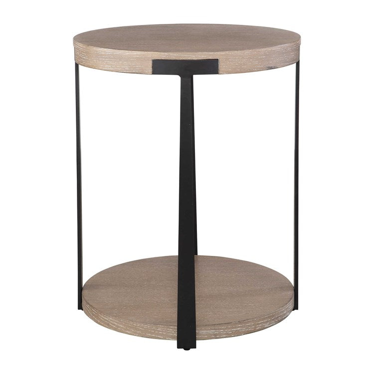 Uttermost Palisade Natural Finished Oak With Antiqued Gold Metal Modern Side Table - Image 2