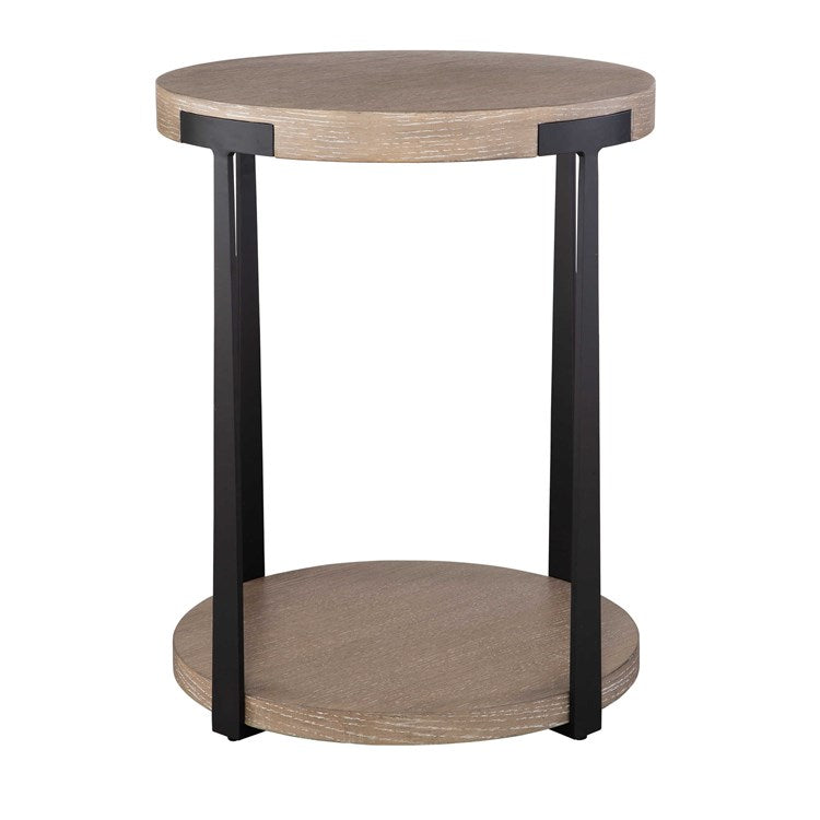 Uttermost Palisade Natural Finished Oak With Antiqued Gold Metal Modern Side Table - Image 3